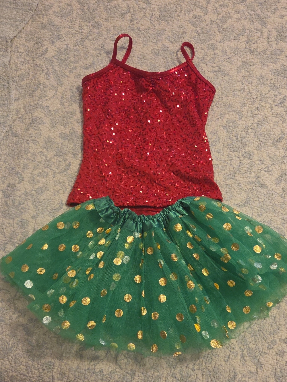 balera Red Sequin Tank with Green Tutu and Gold Polka Dots
